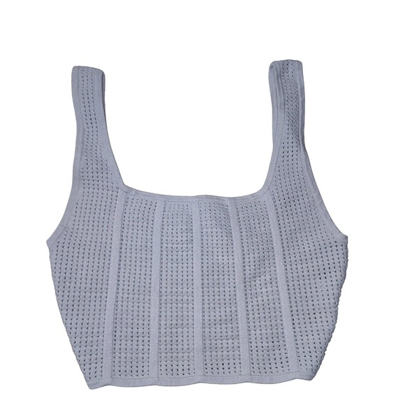 Babaton Tops - Babaton Aritzia Blue Pointelle Knit Square Neck Crop Tank Top XS